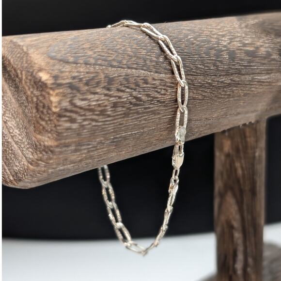 Vintage 925 Sterling Silver Textured Oval Chain Link Charm Bracelet - Picture 2 of 4